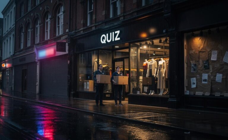 Illustration of UK fashion chain Quiz battling to avoid collapse after disappointing Christmas trade and 23 shop closures