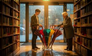 A forgotten umbrella in a public library sparked an unexpected community initiative.
