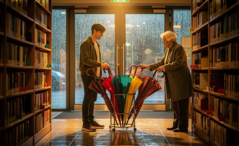 A forgotten umbrella in a public library sparked an unexpected community initiative.