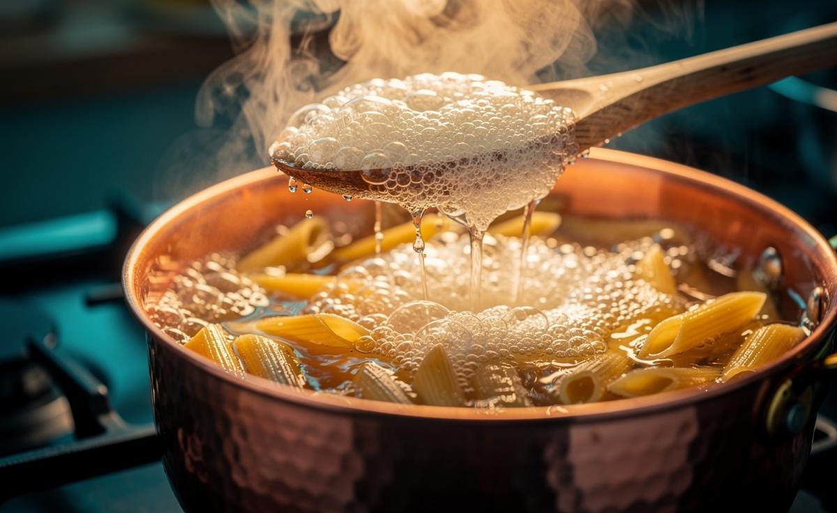 Experts reveal why stirring pasta water with a wooden spoon prevents overflow, based on simple physics.