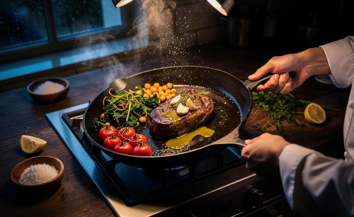 A chef explains how cooking with cast iron pans improves flavour and health.