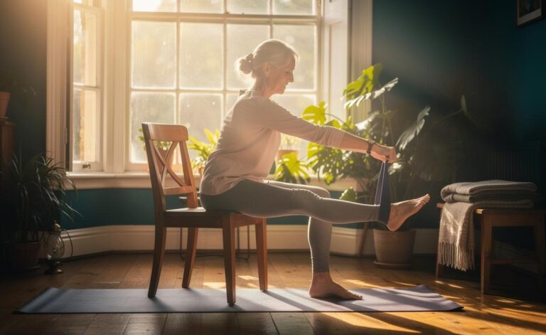 After 60, experts recommend seated yoga for flexibility and balance improvement.